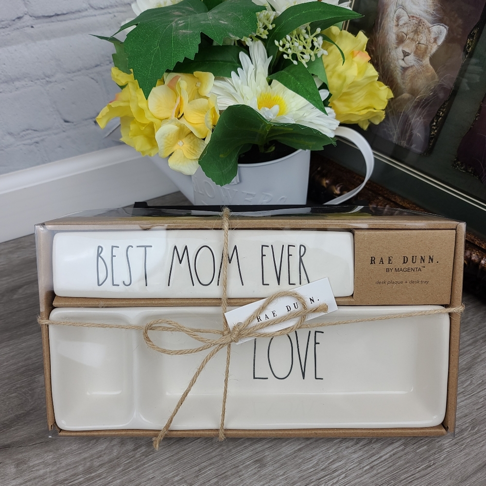 RAE DUNN Best Mom Ever desk plaque & desk tray
